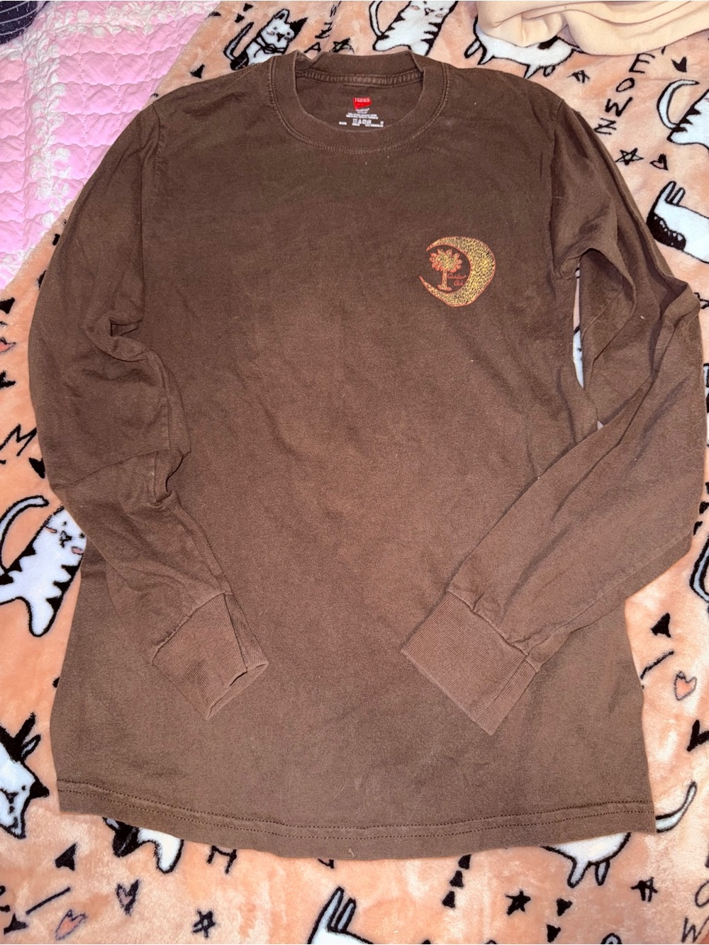 Supreme Brown Long Sleeve Tee with Crescent Graphic